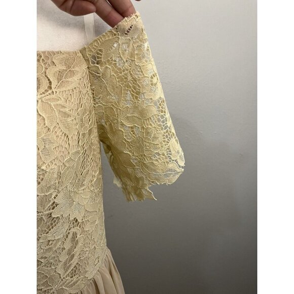 JJ’S House Dress Women 12 Formal Gown Champagne Lace Slit Long Lined Button Back - Picture 3 of 13